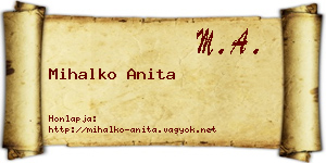Mihalko Anita névjegykártya